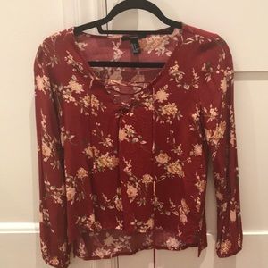 Forever 21 lace up floral blouse